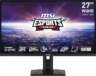 MSI G274QPX, 27-inch Gaming Monitor, 2560 x 1440 (QHD), Rapid IPS, 1ms, 240Hz, G-Sync Compatible, HDR 400, HDMI, Displayport, Tilt, Swivel, Height Adjustable, Pivot,Black