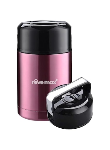 reve max 1000ml Stainless Steel Soup Pot - Vacuum Insulated &amp; Leak-Proof Food Flask - Hot &amp; Cold Meal Container - Wide Mouth Stew Thermos - Portable, Durable, &amp; Eco-Friendly (Rose Red)