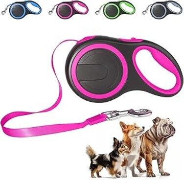 Quick Release Lead Automatic Retractable Pet Dog Leash - Lock Polyester Tape Dog Chain - 360&deg; Tangle-Free, Anti-Slip Dog Rope, Pet Accessories- Medium (Pink)