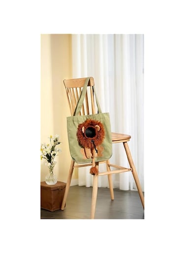 Sweet seven Pet Canvas Shoulder Bag - Lion-Shaped Cat Carrier, Portable Tote Chest Bag for Small Dogs and Cats (Light Green)