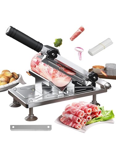 THE WHITE SHOP Manual Frozen Meat Slicer Upgraded Meat Cutter for Beef Mutton Roll Food Detachable Stainless Steel Blade, Adjustable Thickness Slicer, Suitable for Meat, Bread (Meat Cutter)