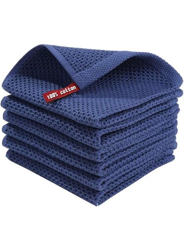 cotton waffle weave kitchen absorbent dishcloth, waffle tea towel super soft absorbent quick drying dish towel, kitchen square 34x34 cm, pack of 4 (blue)
