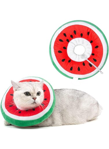 Adjustable Cat Recovery Collar,Cute Cat Collar, Adjustable Cat Cone Collar Soft,Cute Cat Recovery Collar,Cat Cones After Surgery for Kittens (Watermelon, Large)