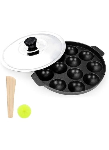 TOSAA Non-Stick 12 Cavity Appam Patra with Stainless Steel Lid, Back
