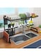 Dish Drying Rack Over Sink - 2 Tier Large 18/8 Stainless Steel Drainer Display Shelf With Kitchen Utensil Holder,Plate Knife Cutting Board Flatware Cutlery Vegetable Organiser(Sink Size = 90Cm)