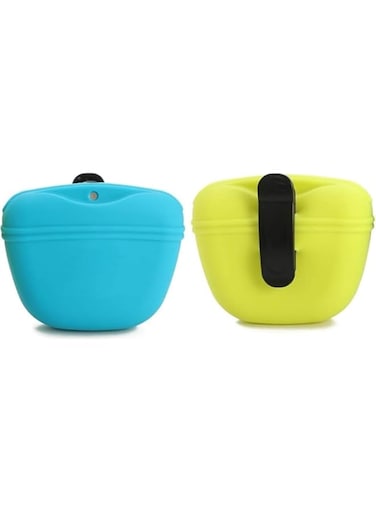 FDTY 2Pcs Dog Treat Pouch, Silicone Dog Training Bag Portable Dog Treat Bags with Magnetic, Closing and Waist Clip, Blue and Green