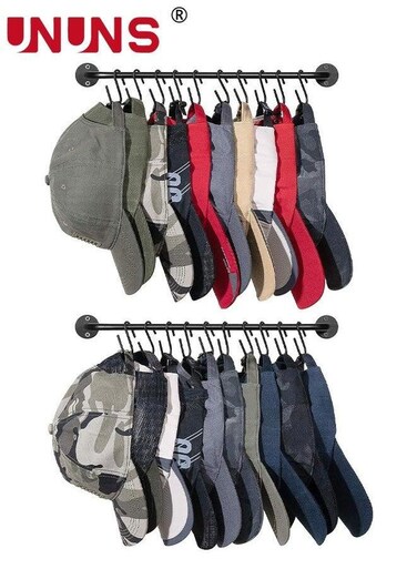 Hat Rack,2 Pack Cap Organizer Hanger With 20 Hooks,Wall-Mounted Caps Display For Closet Door Bedroom Entryroom Laundry,Black
