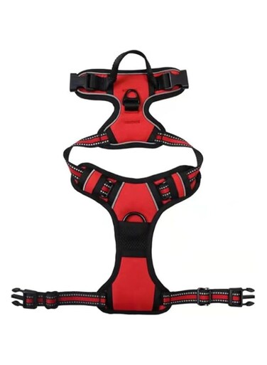 Adventure Dog Harness, Easy On and Off with Front and Back Leash Attachment Points &amp; Control Handle - No Pull Training, Size Adjustable and No Choke (Red, M)