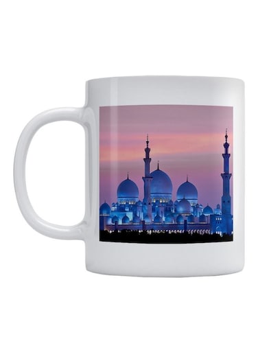 Sheikh Zayed Mosque Printed Ceramic Coffee Mug White/Pink/Blue 350ml