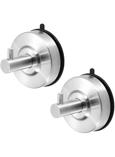 ORiTi Vacuum Suction Cup Hooks 2pcs Stainless Steel Removable Bathroom Shower Hook Suction Towel Robe Rack for Hanging Coats Towels, Bathrobe and Loofah for Kitchen Bathroom Silver