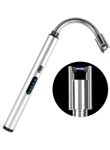 Rechargeable Multifunctional Electric Lighter with Flexible Neck Silver