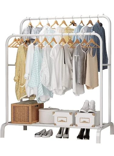 Clothes Rack Multifunctional Clothes Coat Shelf Home Bedroom Storage Organizer Double Metal Stand