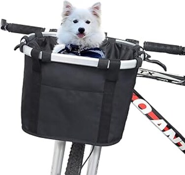 NALACAL Bicycle Basket Dog, Bicycle Handlebar Basket for Small Dog Cat, Folding Detachable Quick Release Easy Install, Multi-Purpose Bicycle Basket for Pet, Shopping, Commuting, Camping and Outdoor