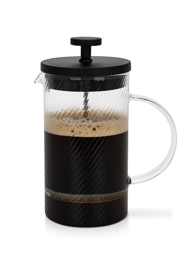 French Press Coffee and Tea Maker 1000mL, Heat Resistant Thickened Borosilicate Glass Stainless Steel Coffee and Tea Press, Hot and Cold Brew Coffee French Press, Embossed Glass Design