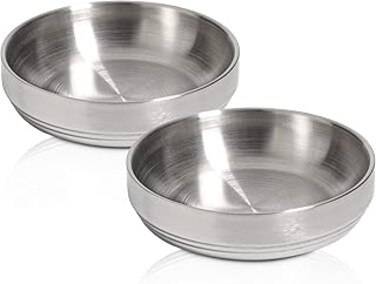SYOSI 2 Pcs Food Grade 304 Stainless Steel Cat Bowls, Shallow and Wide Metal Cat Food and Water Feeder Set, Durable Pet Feeding Dishes for Cat, Kitten, Puppy, Whisker Stress Free, Dishwasher Safe