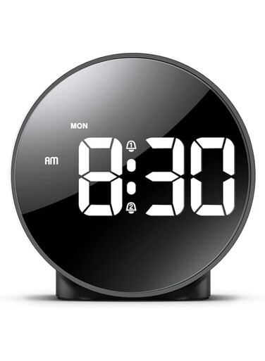 Hcosmy Digital Alarm Clock, LED Electronic Clock, Large Curved LED Display, USB Powered Small Clock, Snooze 4-Level Brightness 2 Alarms 12/24Hr for Heavy Sleepers, Teens Kids (BLACK)