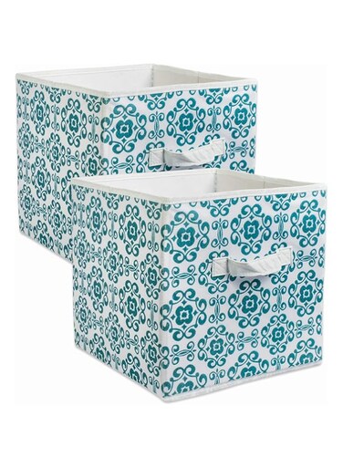 DII Non Woven Polyester Storage Bin, Scroll, Teal, Large