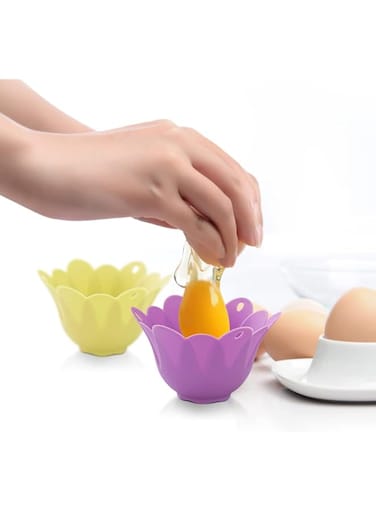 Fissman Silicone Poached Eggs, Flower Bowl, Rice Cake Molder, for Kitchen Cooking, Food Grade Silicone Poacher, Pods, Non-Stick Cups, Stovetop, BPA Free and Dishwasher Safe (Pack of 4 Colors)