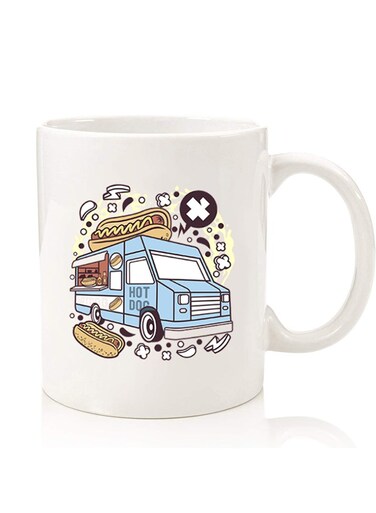 Premium Quality Two Sided Printed Coffee Mug Tea Cup For Home Office, Kids Men Women Hot dog bus