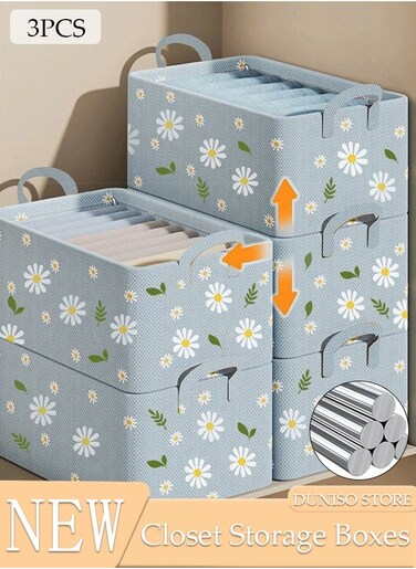 3 Piece Package Storage Box, Large Collapsible Foldable Storage Boxes with Two Handles, Strong Durable Steel support Organizer Basket Cube with Cover for Home, Bedroom, Closet, Office