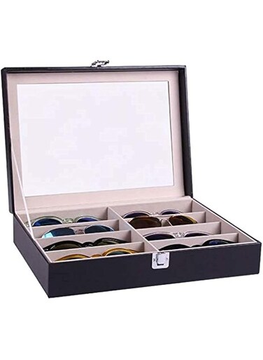 SKEIDO Handmade Acrylic Plate Glass Windows Leather Sunglasses Storage Box For 8 Glasses