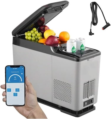 كروني ثلاجة سيارة CF15 سعة 15 لتر مع تطبيق تيار مستمر 12 فولت لمسند الذراع المركزي في ثلاجة السيارة مع فريزر للسيارة