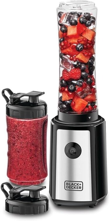 Sports Blender/Smoothie Maker, 300W, 6-Piece Set with 500ml &amp; 300ml BPA-Free Sports Bottles, 21,500 RPM Turbo Speed, Stainless Steel Blades for Ice &amp; Frozen Fruits, Black - SBX300-B5