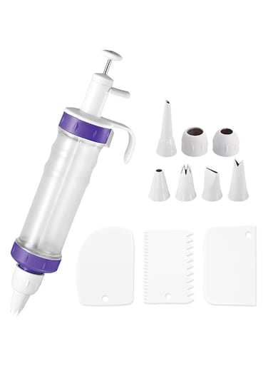 Dessert Decorating Syringe Set, Icing Dispenser Cupcake Filling Injector, 7 Icing Nozzles, 3 Cream Scrapers Frosting Making Dessert Cream Piping Syringe Nozzles Kits for Cake Cookies Decoration