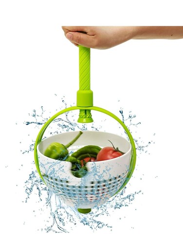 Multi-Use Salad Spinner, Collapsible Spinning Colander with Handle, Non-Scratch Filter, Fruit Washer Lettuce Cleaner