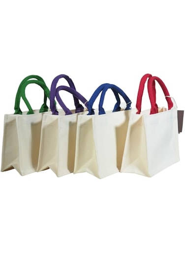 Wrapdit's Reusable Canvas Tote Bags &ndash; Eco-Friendly Shopping Bags with Colorful Handles, Ideal for Groceries, Party Favors, Custom Printing &amp; Daily Use