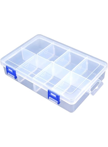 TOPINSTOCK Plastic Compartment Storage Box With Adjustable Divider Removable Grid Compartment for Jewelry Small Accessories Hardware Fitting (8 Grids-Large x 1 Pack)