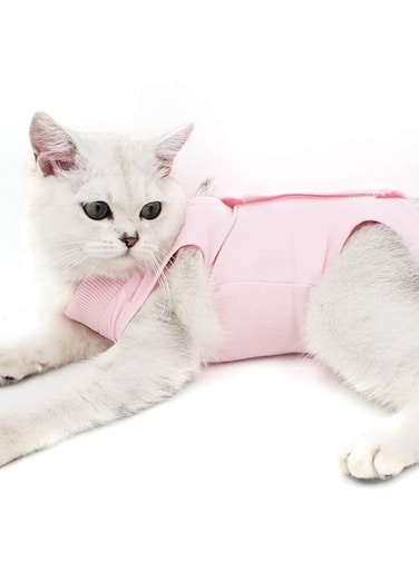 Cat Recovery Suit After Surgery Anti Licking Wounds Breathable and Tight Fit Elastic Recovery Suit Cat Easy on and Off Female Cat Weaning Surgery Clothes (Pink, M)