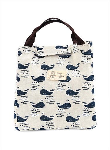 Printed Insulated Canvas Lunch Bag fabric White