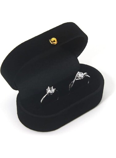 KWSLIN Velvet Ring Bearer Box, Ring Box Display Holder Jewelry Display Storage Case, Wider Slot for Single or Double Rings, Earrings, Wedding, Engagement Jewelry Gift Storage Organizer, Black
