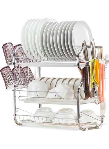 3-Tier Dish Drying Rack Silver 46 x 15 x 26.50cm
