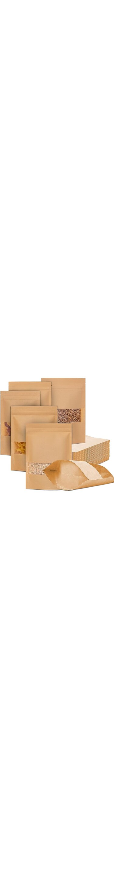 GraGra Stand Up Kraft Bags, 20 Pcs Bulk Heat Sealable Bags for Packaging, Reusable Kraft Paper Food Storage Bags, Stand Up Pouches With Matte Window, Seal Packing Bags for Tea, Candy, Snack Storage