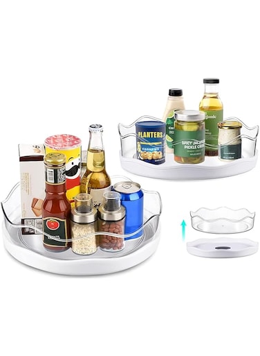Removable Bins Lazy Susan Turntable Organizer, Non-Skid Rotating Turntable Lazy Susan Organizer with Detachable Storage Bins Non-Skid Lazy Susan for Pantry Countertop Cupboard Kitchen, 9" &amp; 11