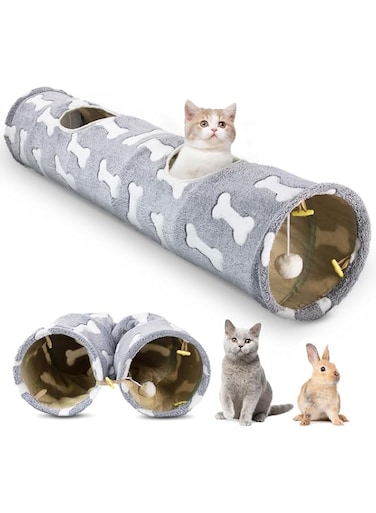Excefore Straight Cat Tunnels for Indoor, Cat Play Tunnel, Collapsible Cat Play Tunnel with Cat Toy Ball, Suede Crinkle Cat Tube Tunnel for Indoor Kittens, Puppies, Bunnies, Rabbits and Small Dogs