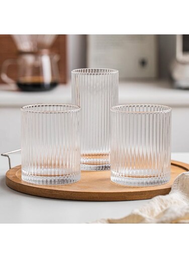 Cups Vintage Glassware, Origami Style Transparent Glasses Set, Beverages Ice Coffee Cup Juice Ripple Drinkware Dishwasher Safe, Durable and Elegant