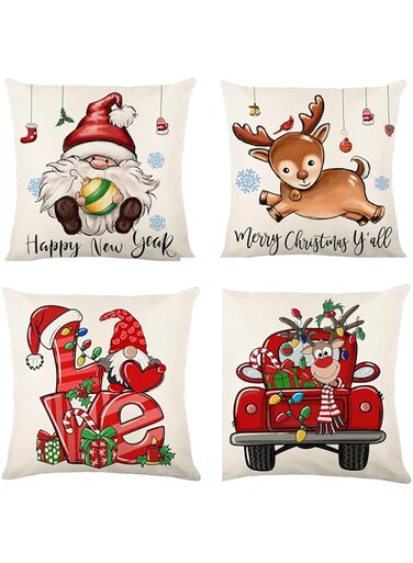 EFACEMER Christmas Throw Pillow Covers 18x18   Holiday Cushion Cases with Santa Claus &amp; Reindeer   Merry Xmas Decorations for Home   Festive Pillow Covers for Bedroom Decoration