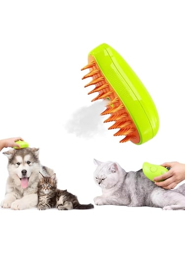 Steamy Cat Brush，3 In1 Cat Steamy Brush for Massage, Cat Grooming Brush Pet Hair Removal Comb for Cat and Dog, 2024 Multifunctional Cat Hair Brush for Removing Tangled and Loosse Hair (Green)