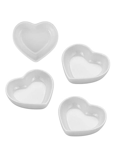 Super Sharpe Heart Ceramic Sauce Dish, Mini Side Dish Seasoning, Condiment Dishes/Soy Sushi Dipping Bowl,Small Porcelain Love Saucer Set (Set of 4)