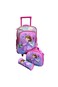 3 Pieces Cartoon-Printed School Trolley Bag for Kids (16 &amp; 18 Inch) with Lunch Bag and Pencil Pouch Included (Pink Doll Design, 18 Inch)