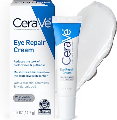 CeraVe Eye Repair Cream   Under Eye Cream for Dark Circles and Puffiness Delicate Skin Under Eye Area with Hyaluronic acid and Ceramides   Non-comedogenic, Fragrance Free   0.5Oz, 14 ML
