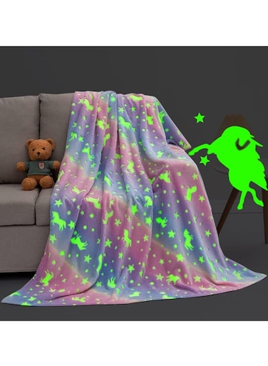 Glow in The Dark Blanket Personalized for Girls - Super Soft Fleece Throw 100x150 cm, Kids Birthday Gift for 3-12 Year Olds (Cozy Plush Unisex Blanket)