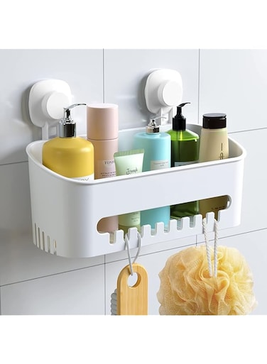 LUXEAR Suction Cup Shower Caddy - No Drilling Removable Shelf - Powerful Organizer Max Hold 22lbs - Waterproof Storage Basket for Bathroom &amp; Kitchen