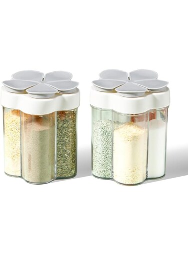 Oasisgalore 2pcs Travel Spice Container ，5 in 1Portable Camping Seasoning Shaker，Clear Plastic Condiment Bottle for Travel，Camper, Hiking, BBQ, Picnicn.