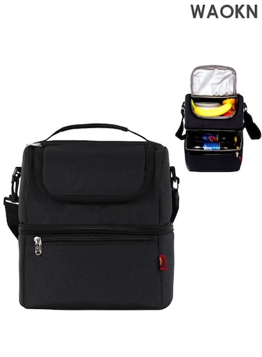 Insulated Lunch Bag for Men Women, Lunch Bag, 600D Oxford Cloth Double Compartment Cooler Bag, Large Waterproof Cooler Tote Bag, Insulated Leakproof Fresh-keeping Bag Wide Opening, with Removable Adjustable Shoulder Strap for Work/School/Picnic