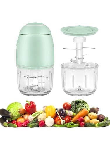 KASTWAVE Electric Baby Food Processor, 300ML Portable Small Food Chopper with 6 Blade, Cordless Glass Food Press Chopper for Garlic, Vegetable, Fruit, Onions, Chili, Meat, Salad, Baby Food, Green