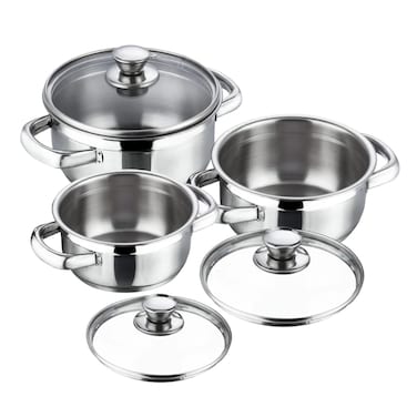 VINOD STAINLESS STEEL 3 PC COOKWARE SET WITH LID, VIC007, SAUCEPOT, SAUCEPAN, COOKING POT - 14CM  16CM   18CM